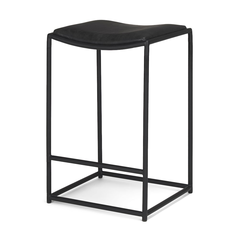 Black Leather Black Metal Counter Stool. Picture 1