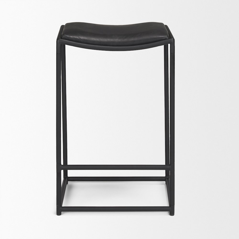 Black Leather Black Metal Counter Stool. Picture 2