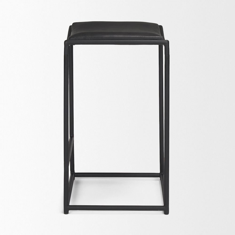 Black Leather Black Metal Counter Stool. Picture 5
