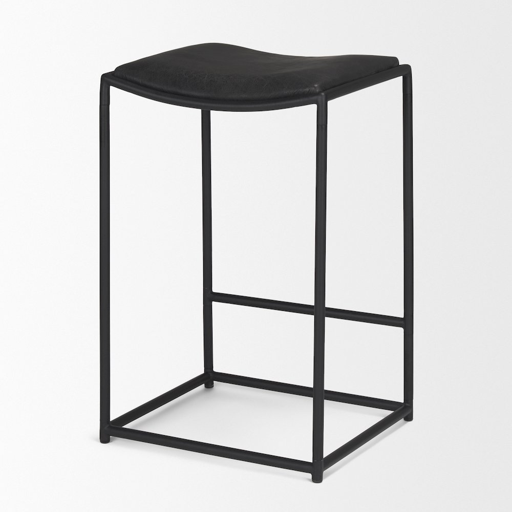 Black Leather Black Metal Counter Stool. Picture 7