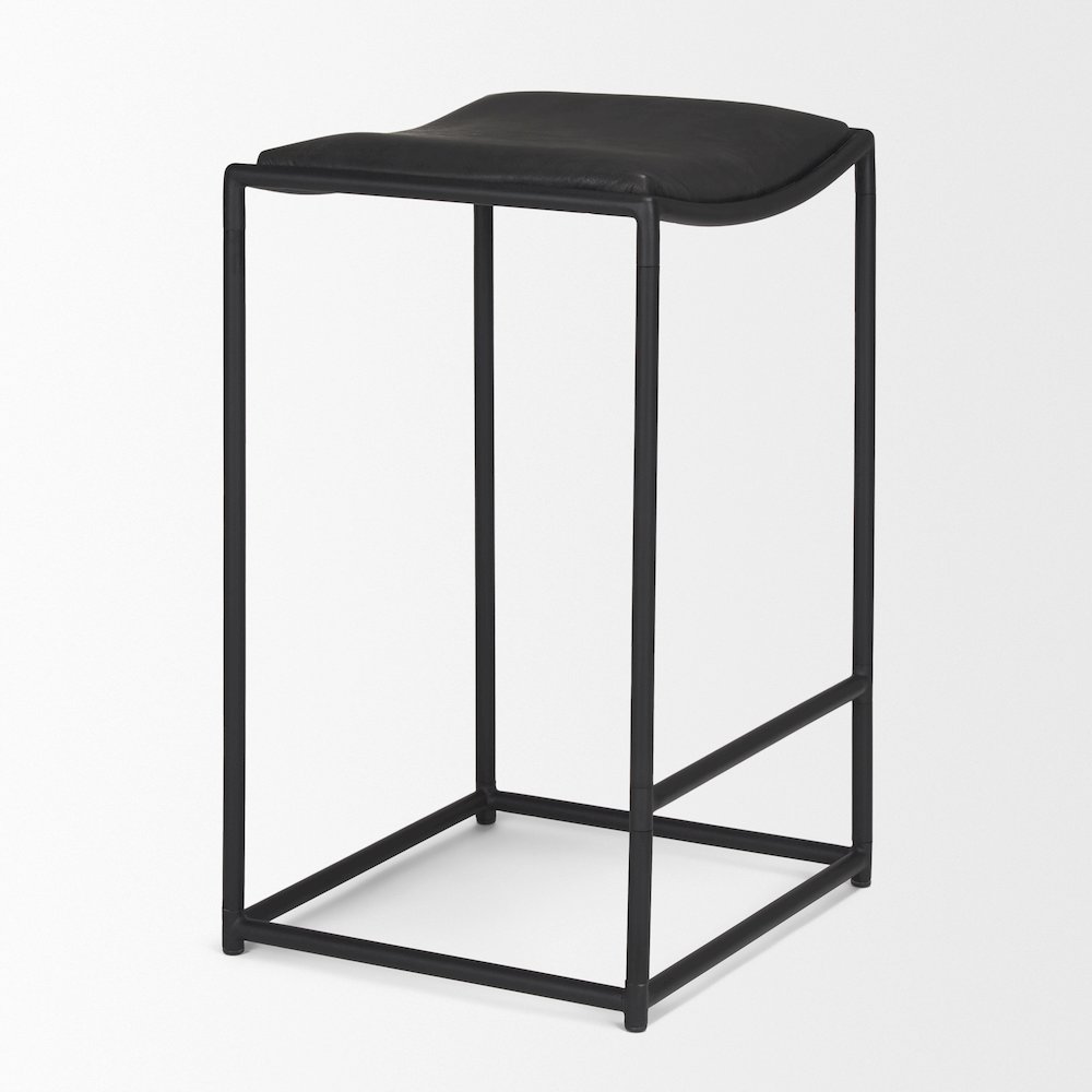 Black Leather Black Metal Counter Stool. Picture 8
