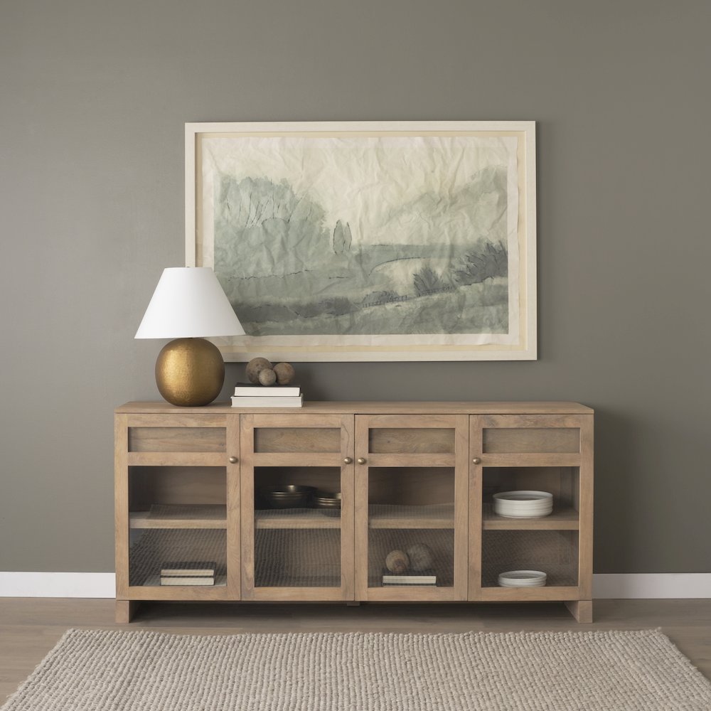 SurLight Brown Wood Glass Doors Sideboard. Picture 7