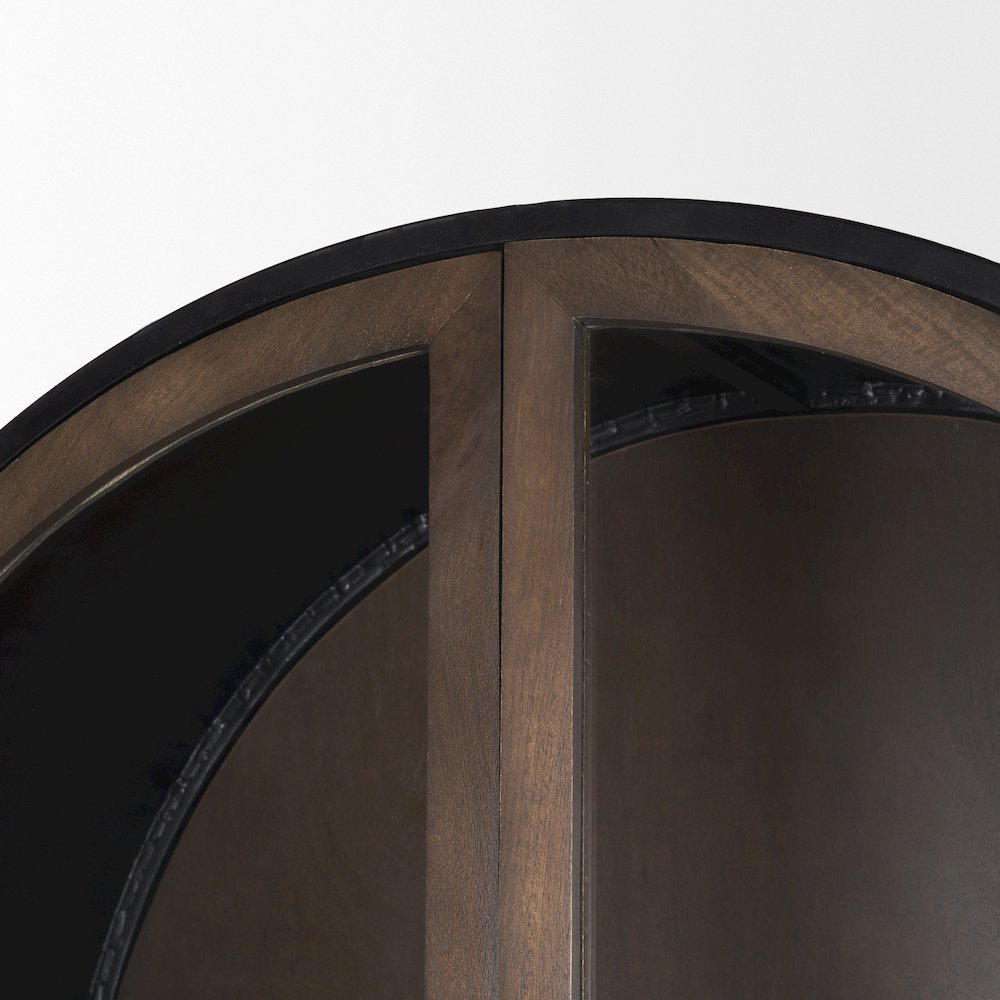 80.5H Dark Brown Woodblack Metal Arched Curio Cabinet. Picture 2