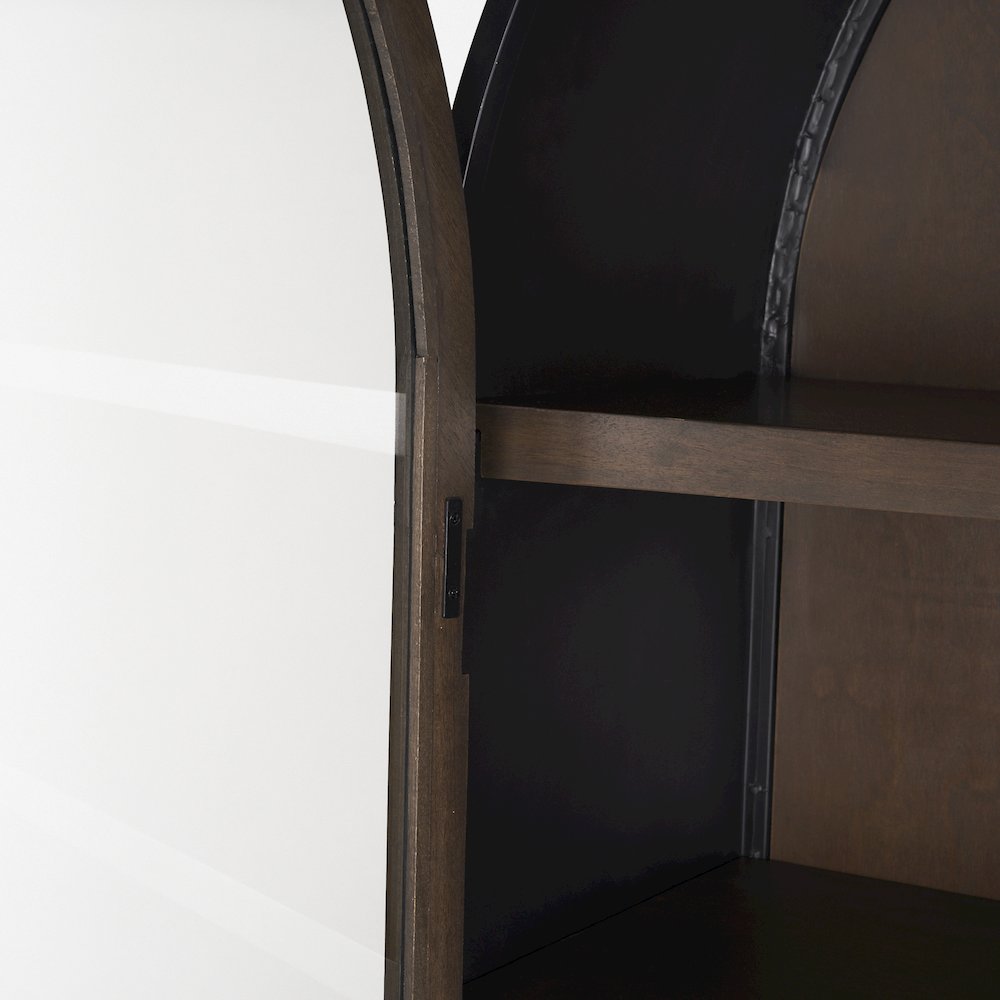80.5H Dark Brown Woodblack Metal Arched Curio Cabinet. Picture 3