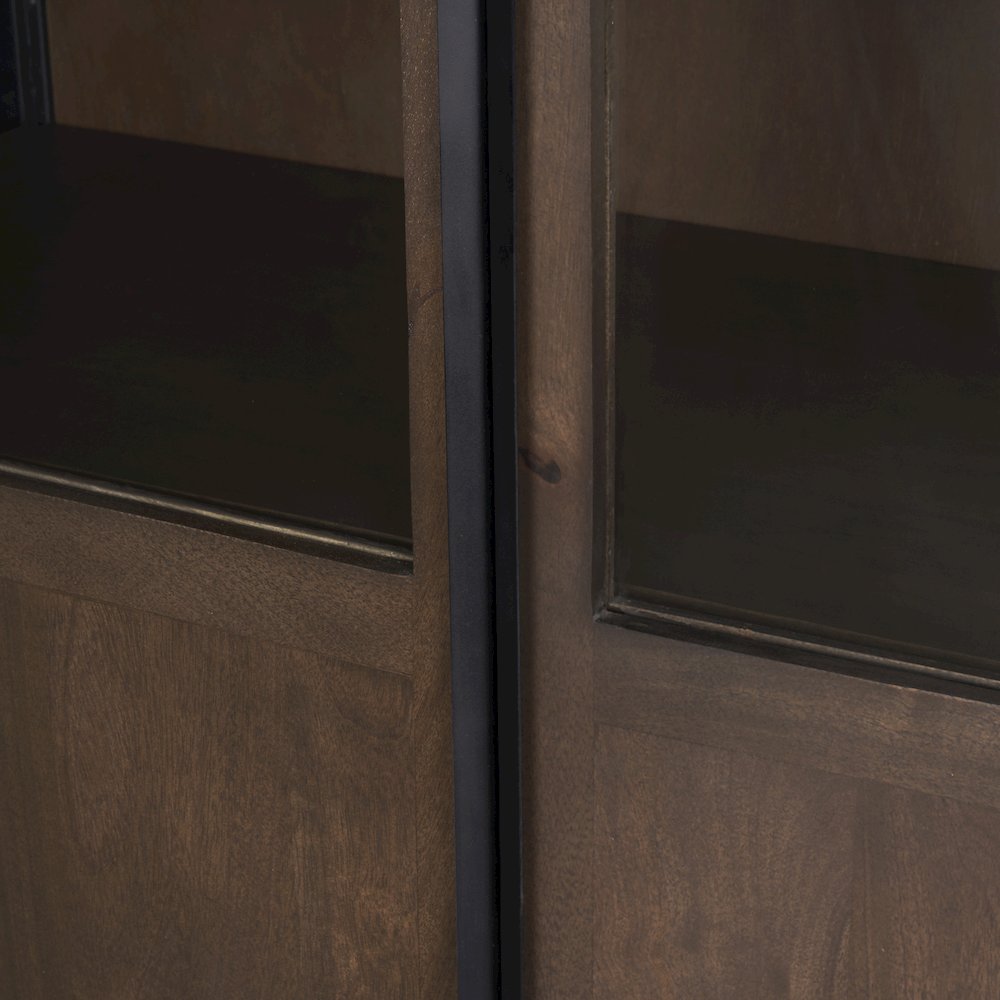 80.5H Dark Brown Woodblack Metal Arched Curio Cabinet. Picture 5