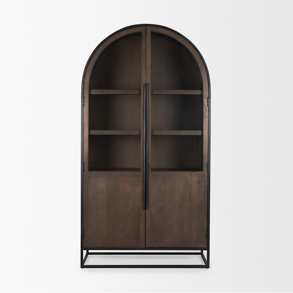 80.5H Dark Brown Woodblack Metal Arched Curio Cabinet. Picture 10