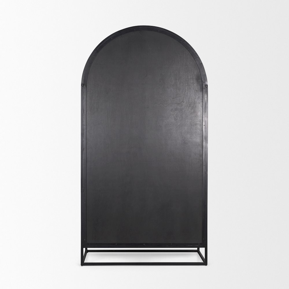 80.5H Dark Brown Woodblack Metal Arched Curio Cabinet. Picture 12