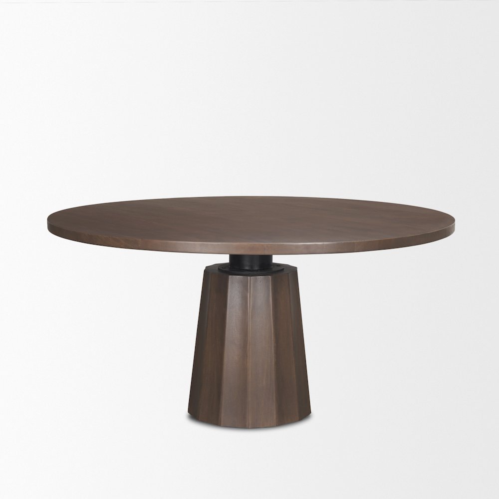 Swanson 60" Dark Brown Wood Round Pedestal Dining Table. Picture 6