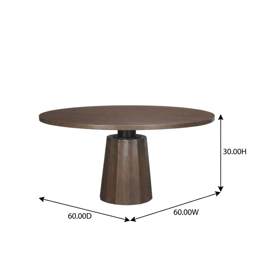 Dark Brown Wood Round Dining Table with Pedestal Base, 60-Inch Size. Picture 7