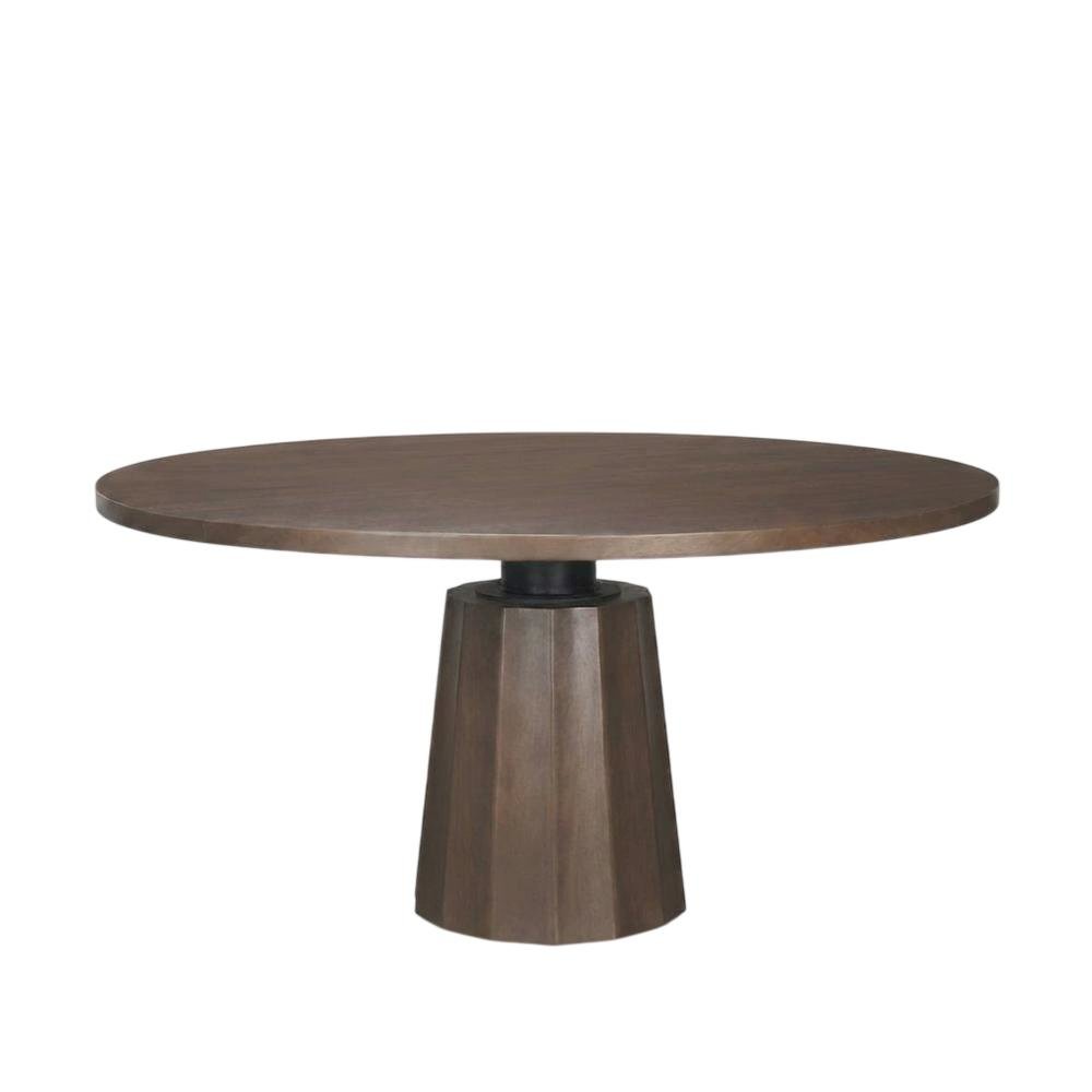 Dark Brown Wood Round Dining Table with Pedestal Base, 60-Inch Size. Picture 1