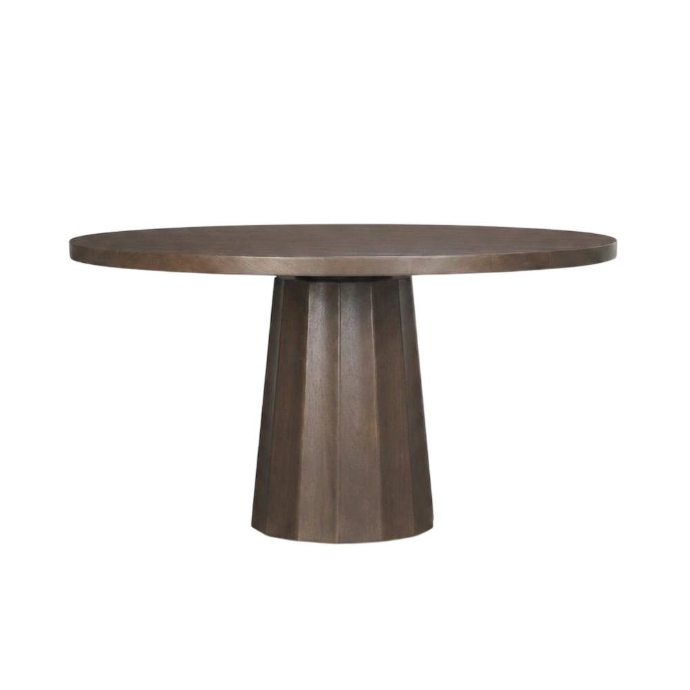 Dark Brown Wood Round Dining Table with Pedestal Base, 60-Inch Size. Picture 4