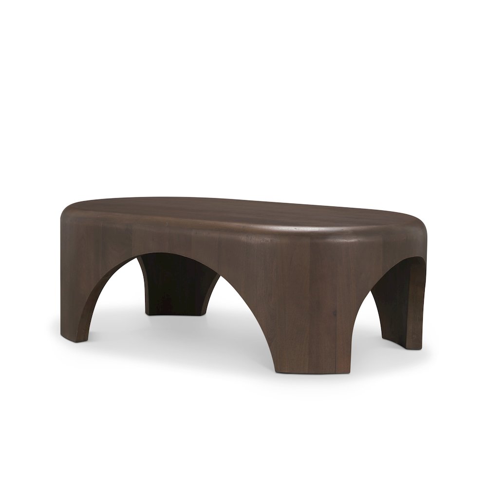 Oval Dark Brown Wood Arched Legs Coffee Table. Picture 1