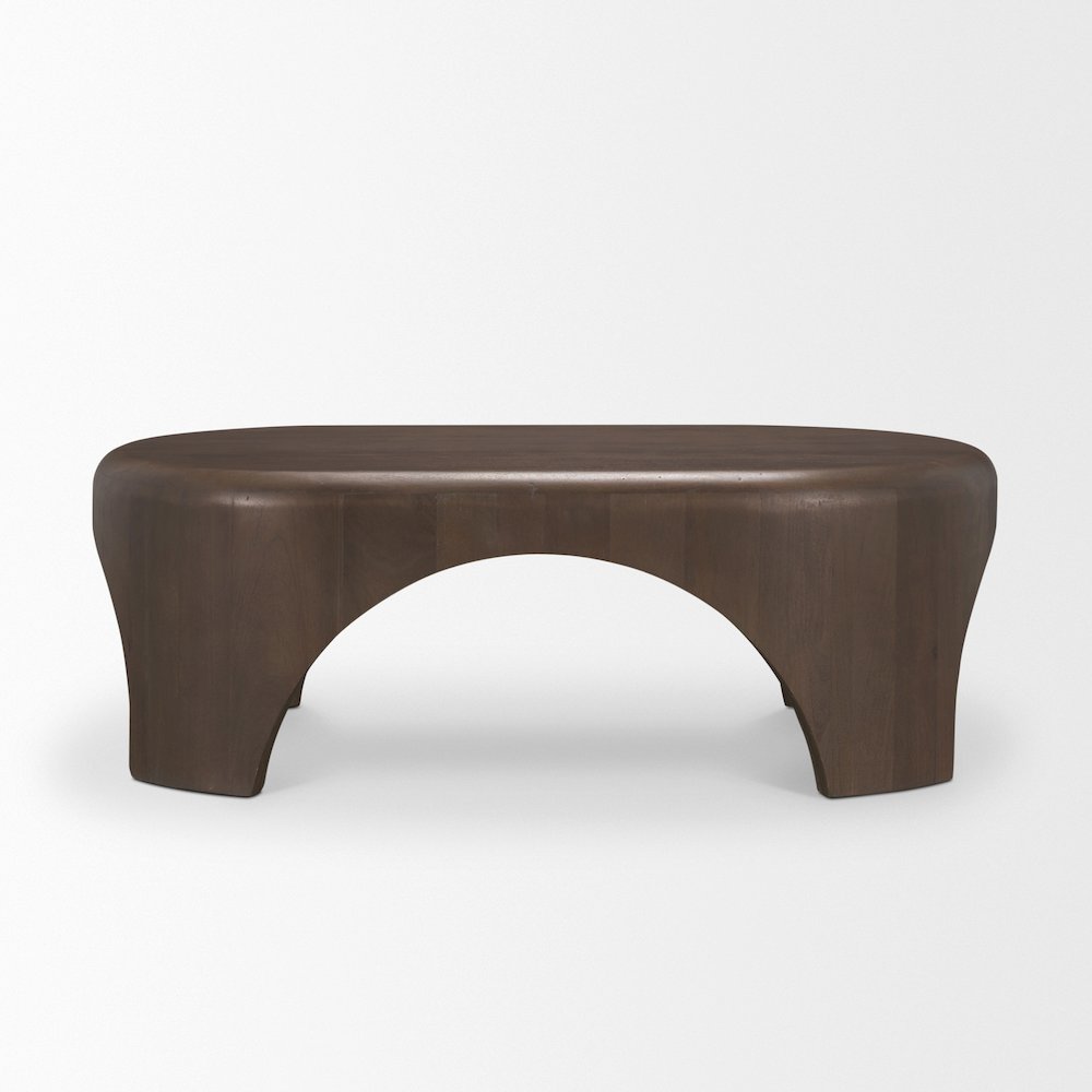 Oval Dark Brown Wood Arched Legs Coffee Table. Picture 5