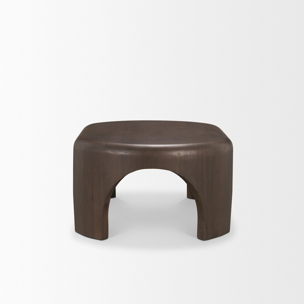 Oval Dark Brown Wood Arched Legs Coffee Table. Picture 6