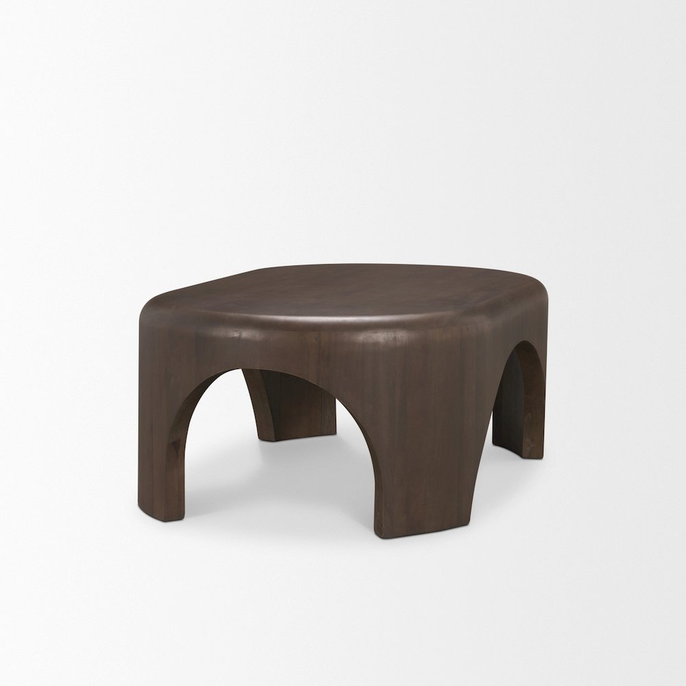 Oval Dark Brown Wood Arched Legs Coffee Table. Picture 7