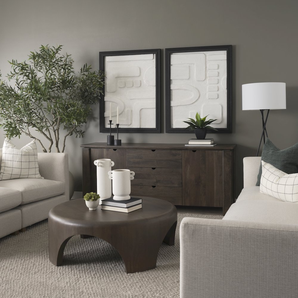Round Dark Brown Woodarched Legs Coffee Table. Picture 5