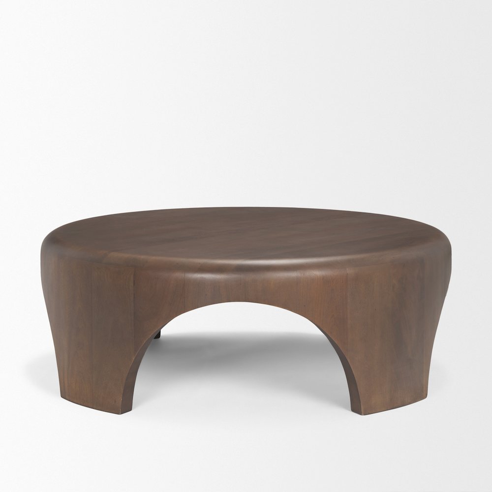 Round Dark Brown Woodarched Legs Coffee Table. Picture 7