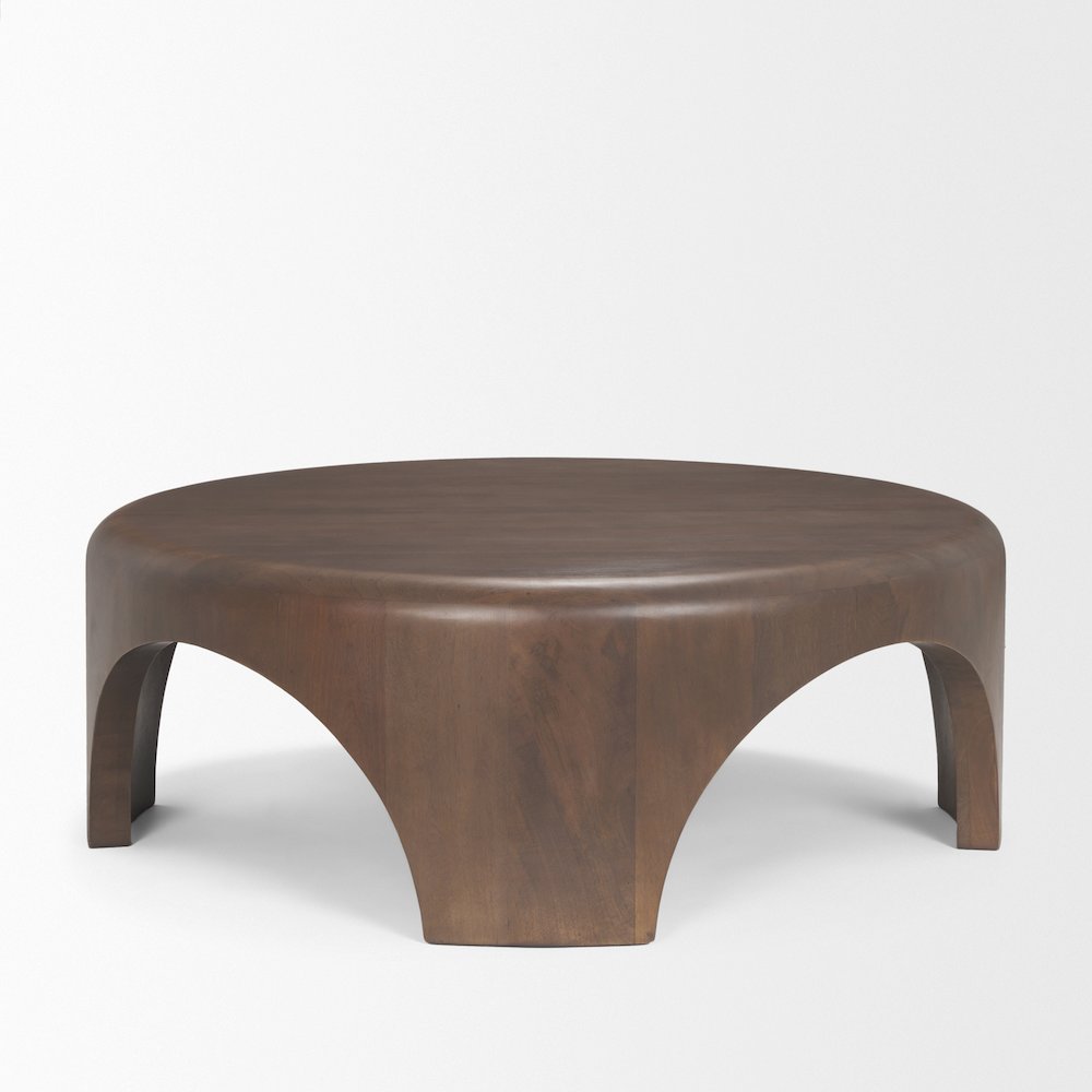 Round Dark Brown Woodarched Legs Coffee Table. Picture 8