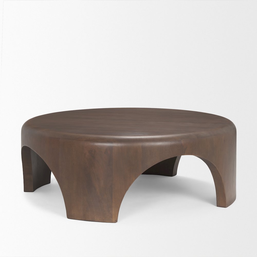 Round Dark Brown Woodarched Legs Coffee Table. Picture 9