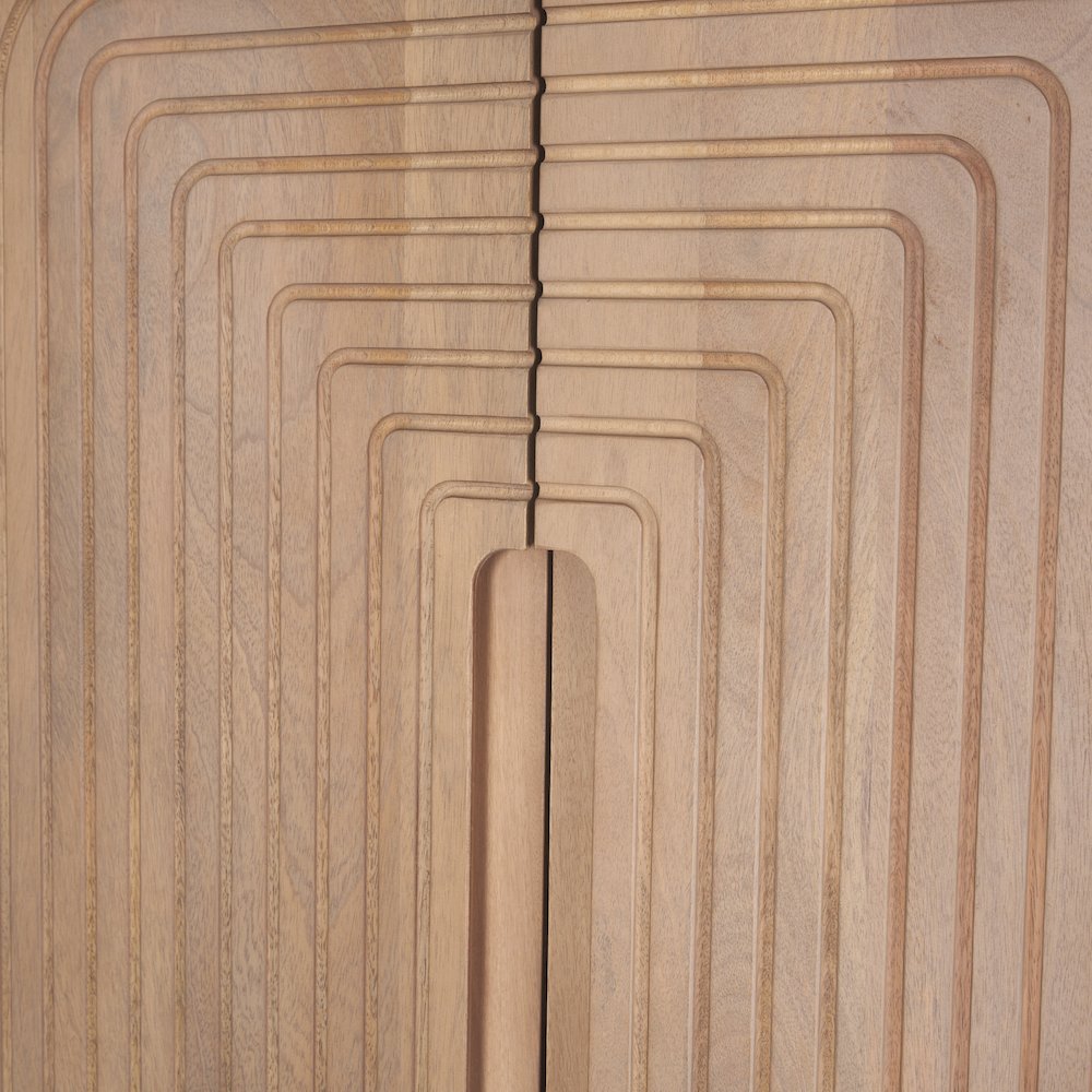 Reverse Fluted Light Brown Wood Curio Cabinet. Picture 2