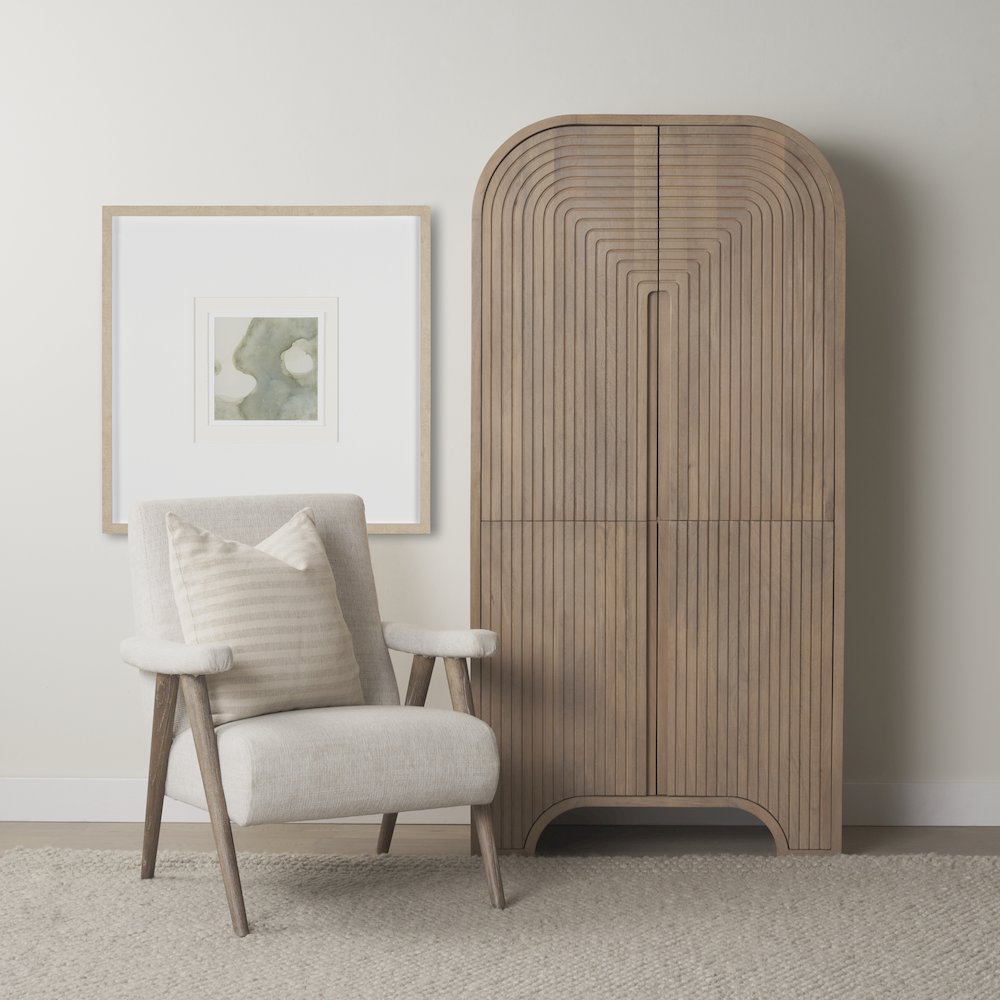 Reverse Fluted Light Brown Wood Curio Cabinet. Picture 5