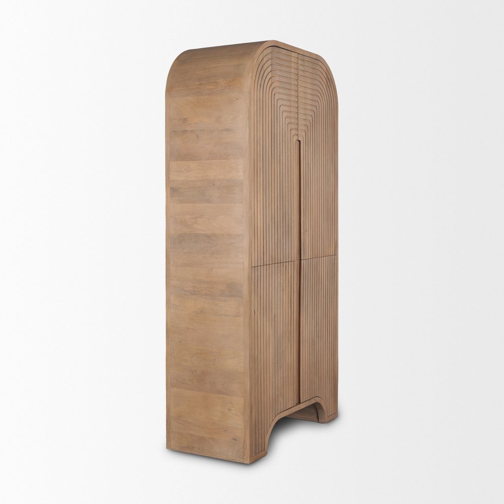 Reverse Fluted Light Brown Wood Curio Cabinet. Picture 10