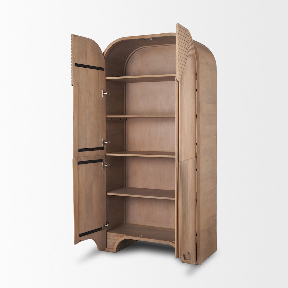Reverse Fluted Light Brown Wood Curio Cabinet. Picture 11