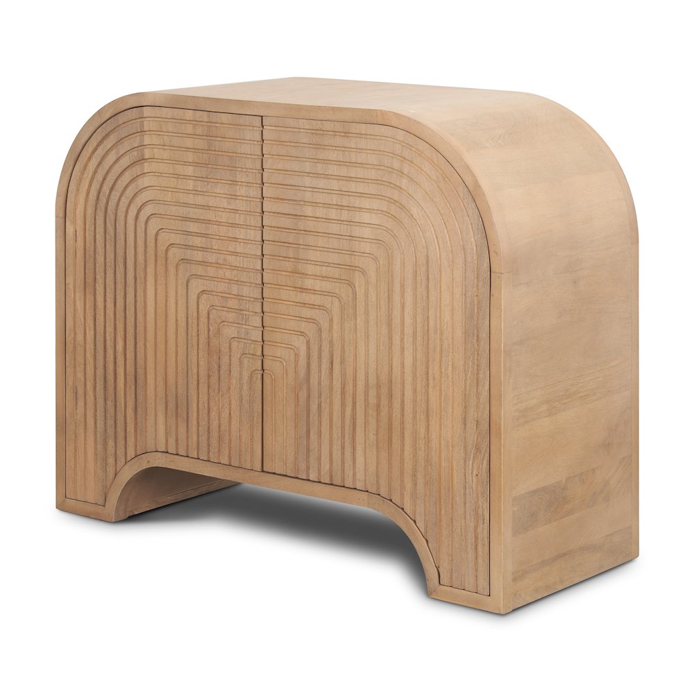 Reverse Fluted Light Brown Wood Accent Cabinet. Picture 1