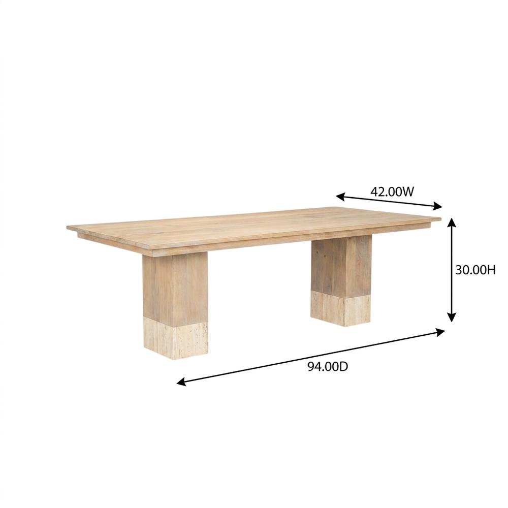 Light Brown Mango Wood Dining Table with Travertine Top for Elegant Homes. Picture 7
