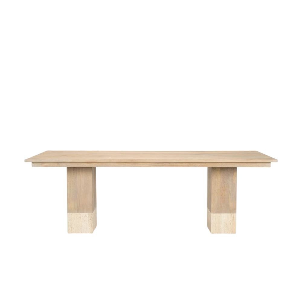 Light Brown Mango Wood Dining Table with Travertine Top for Elegant Homes. Picture 4