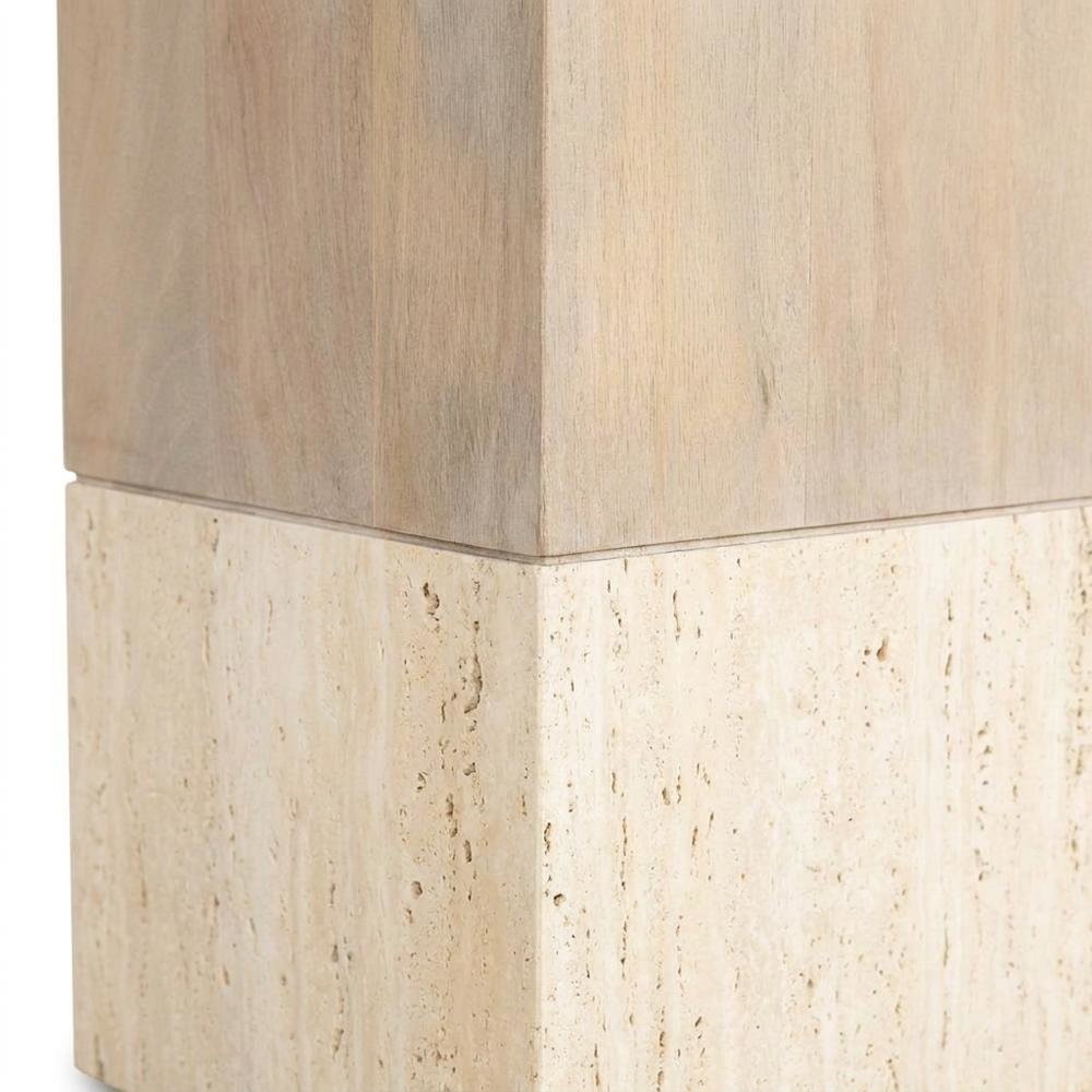 Light Brown Mango Wood Dining Table with Travertine Top for Elegant Homes. Picture 6