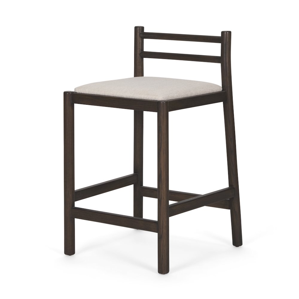 Dark Brown Wood Cream Fabric Counter Stool. Picture 1