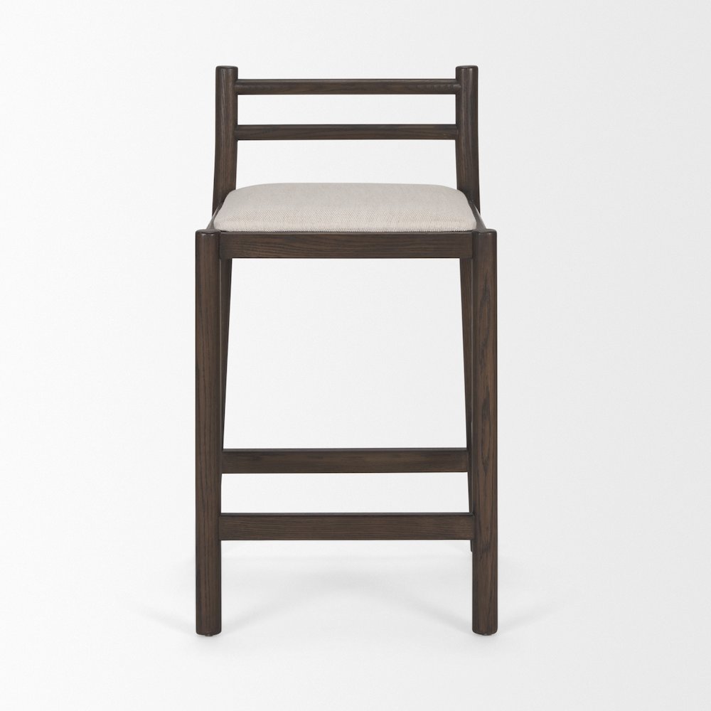 Dark Brown Wood Cream Fabric Counter Stool. Picture 3