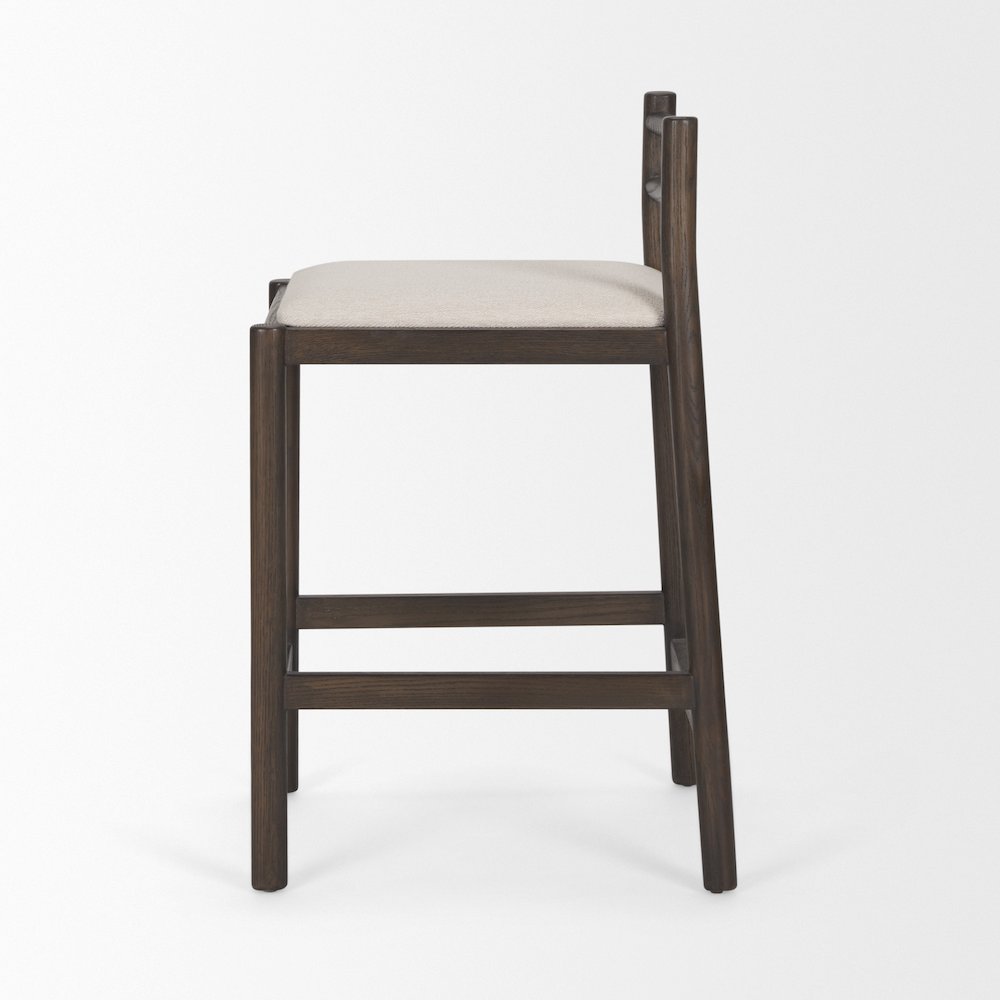 Dark Brown Wood Cream Fabric Counter Stool. Picture 4