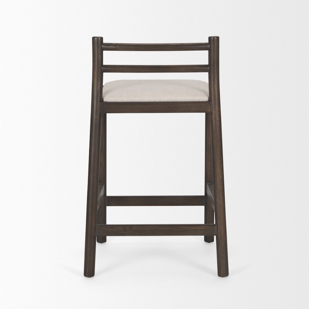 Dark Brown Wood Cream Fabric Counter Stool. Picture 5
