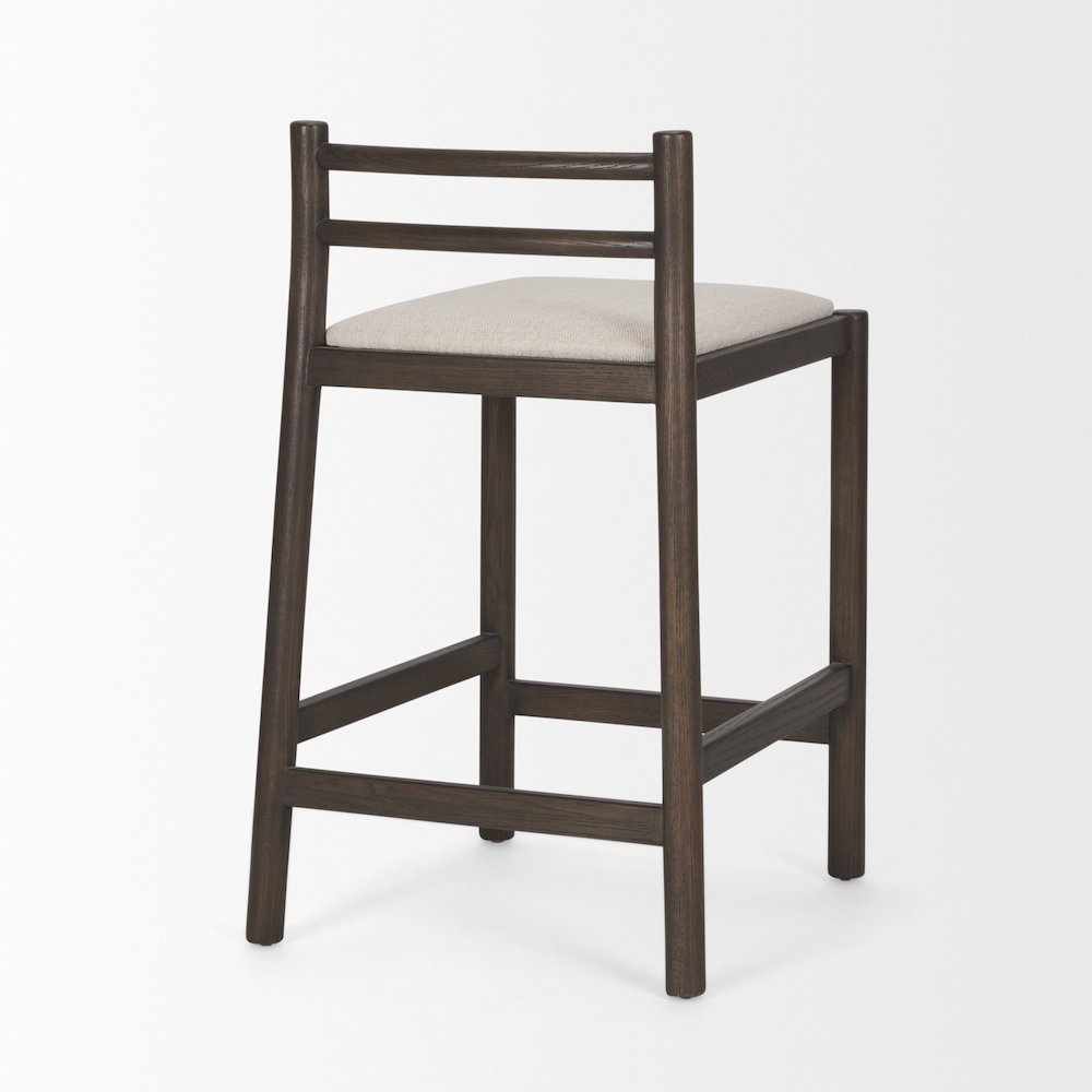 Dark Brown Wood Cream Fabric Counter Stool. Picture 6
