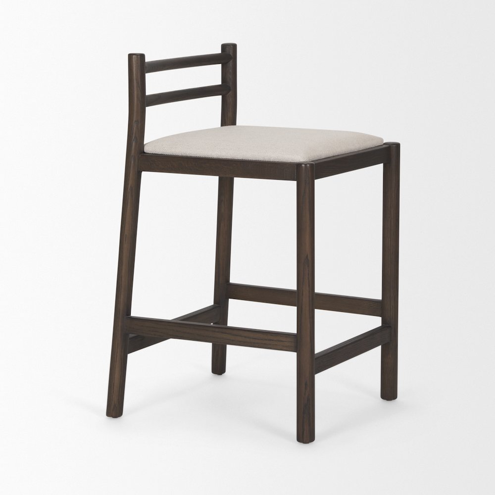Dark Brown Wood Cream Fabric Counter Stool. Picture 7