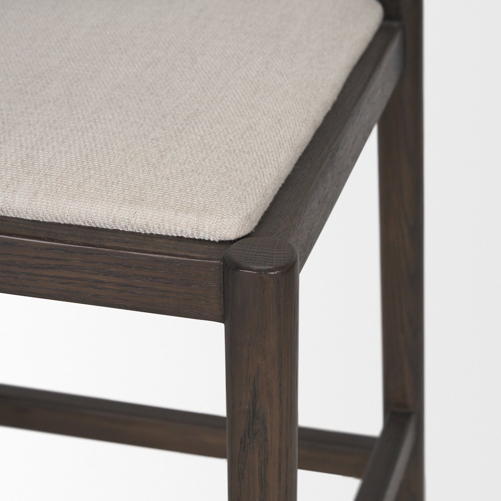 Dark Brown Wood Cream Fabric Counter Stool. Picture 9