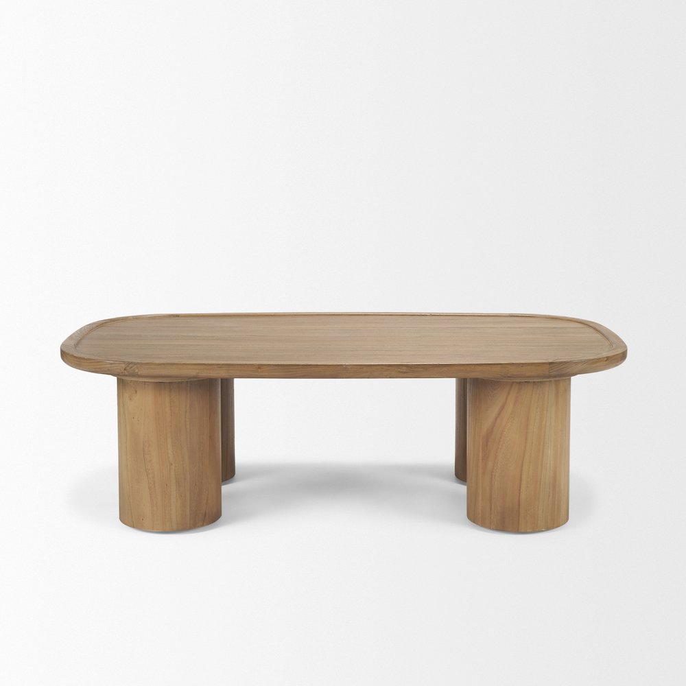 Rectangular Natural Brown Column Legs Coffee Table. Picture 4