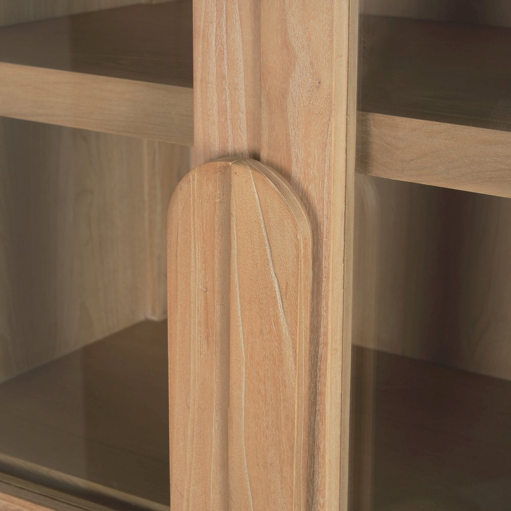 Light Brown Elm Wood Glass Doors Arched Curio Cabinet. Picture 2