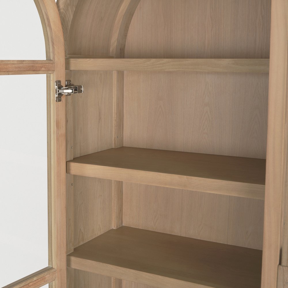 Light Brown Elm Wood Glass Doors Arched Curio Cabinet. Picture 3
