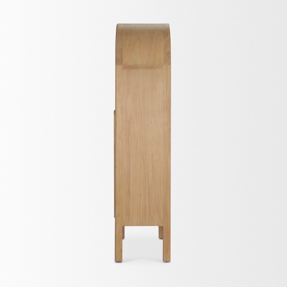Light Brown Elm Wood Glass Doors Arched Curio Cabinet. Picture 8