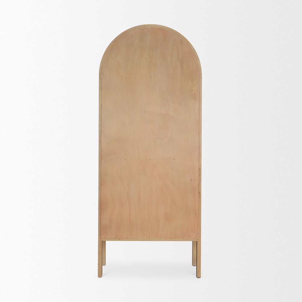 Light Brown Elm Wood Glass Doors Arched Curio Cabinet. Picture 9