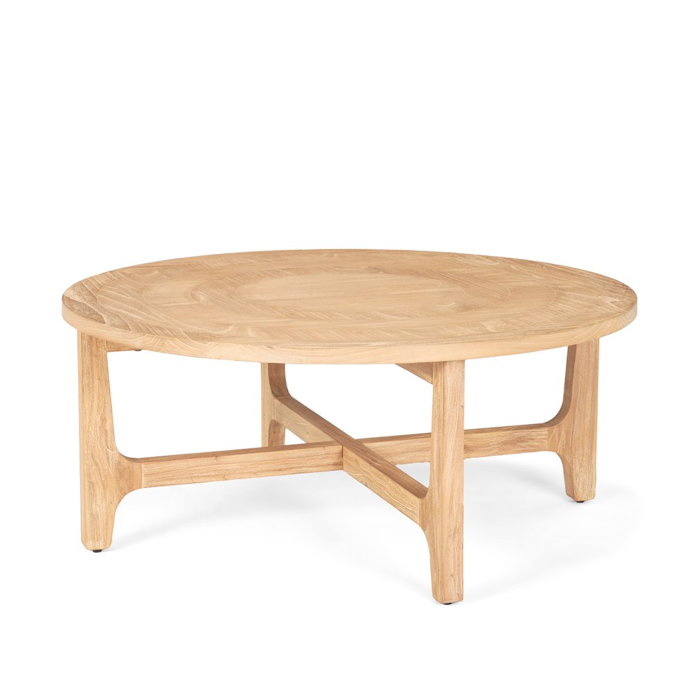 Light Brown Wood Round Coffee Table. Picture 1