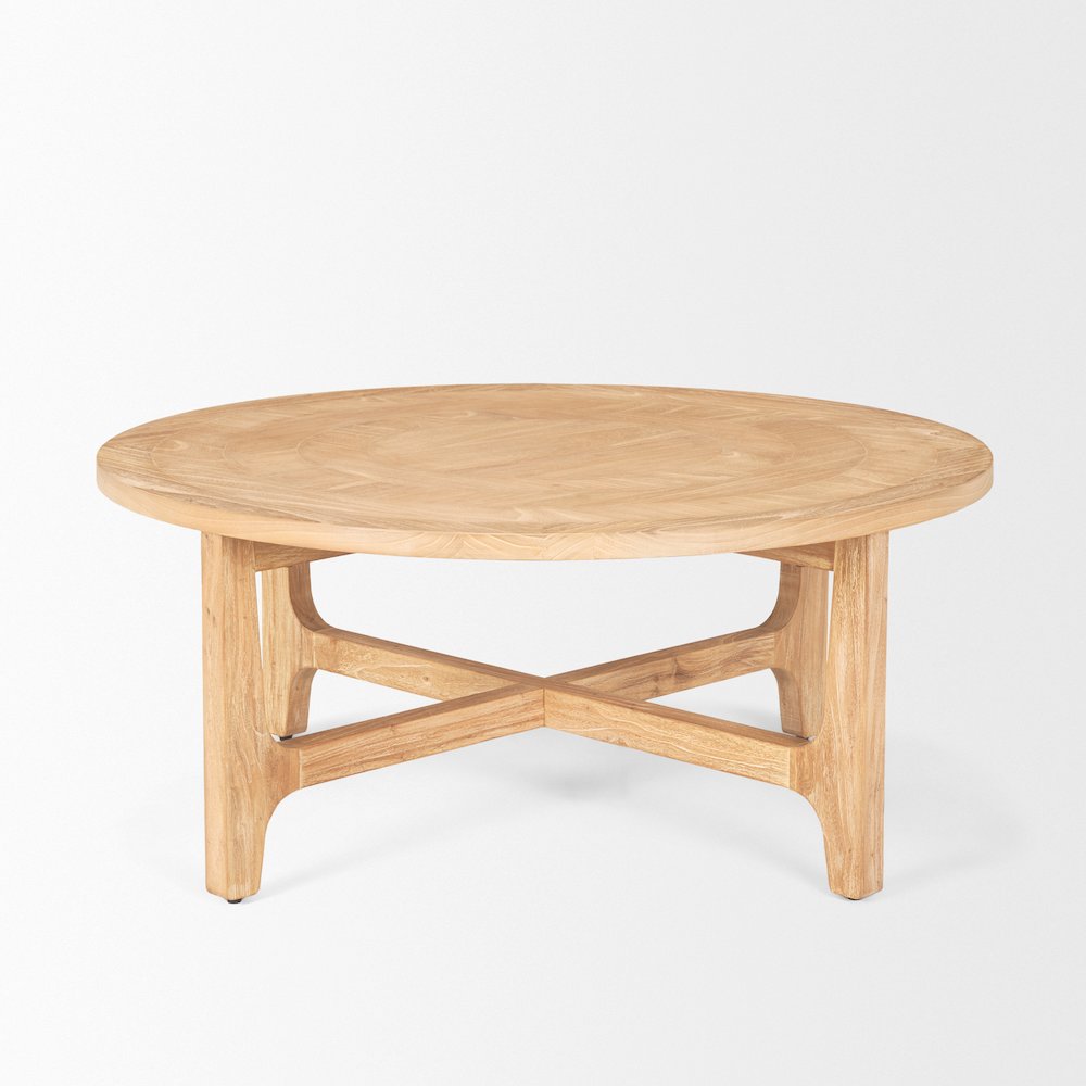 Light Brown Wood Round Coffee Table. Picture 4