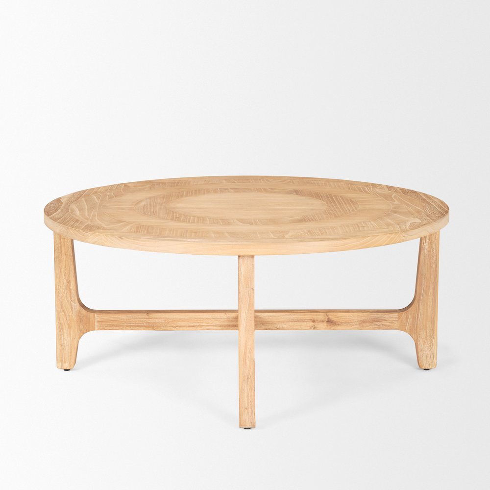 Light Brown Wood Round Coffee Table. Picture 5