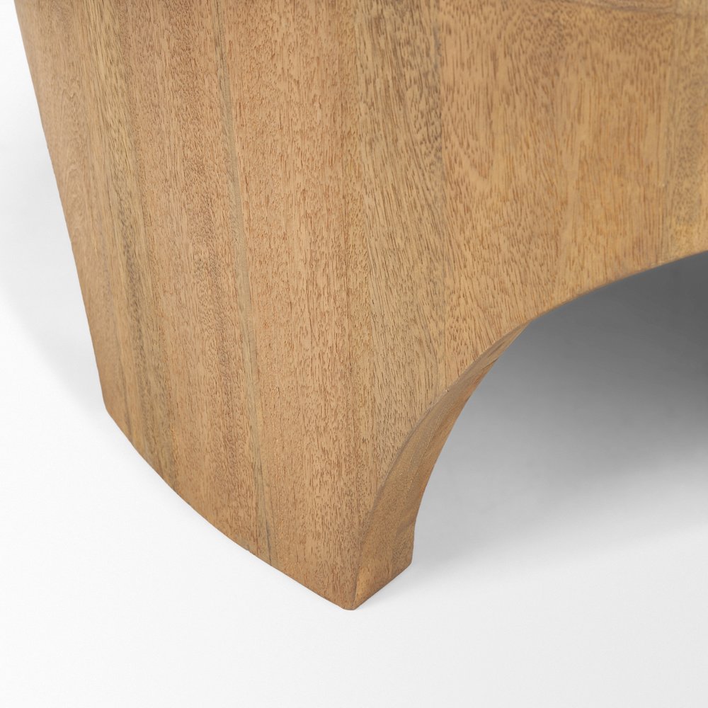 Round Light Brown Woodarched Legs Coffee Table. Picture 2