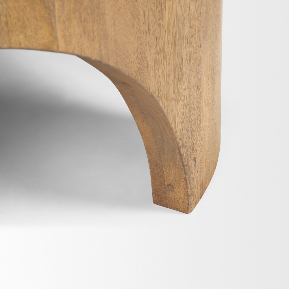 Round Light Brown Woodarched Legs Coffee Table. Picture 3