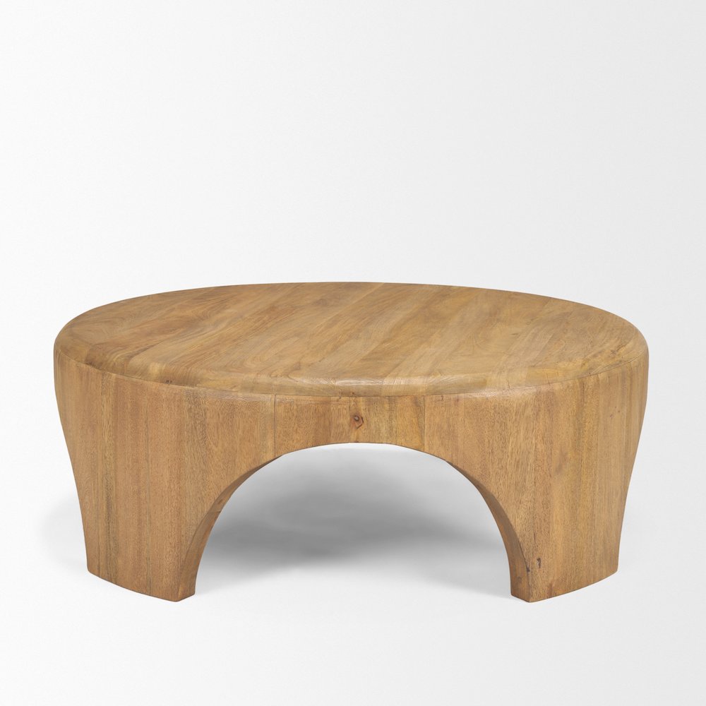 Round Light Brown Woodarched Legs Coffee Table. Picture 7