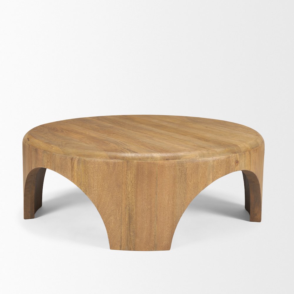 Round Light Brown Woodarched Legs Coffee Table. Picture 8